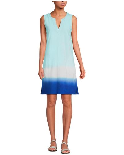 Lands' End Petite Cotton Jersey Sleeveless Swim Cover-up Dress Print - Blue