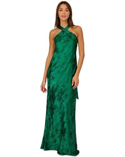 Adrianna Papell Drape-back Halter Gown - Green