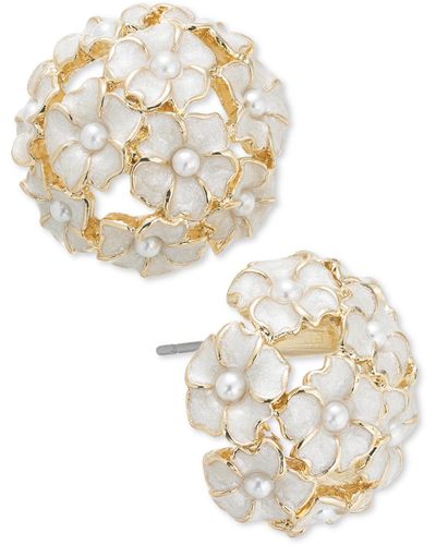 Charter Club Gold-tone Imitation Pearl & Epoxy Flower Bouquet Stud Earrings - Metallic