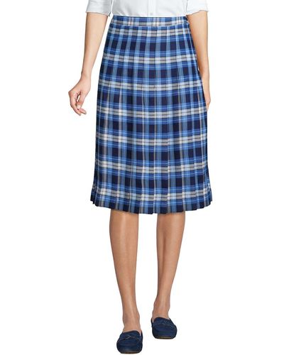 Lands' End School Uniform Plaid Pleated Skirt Below The Knee - Blue