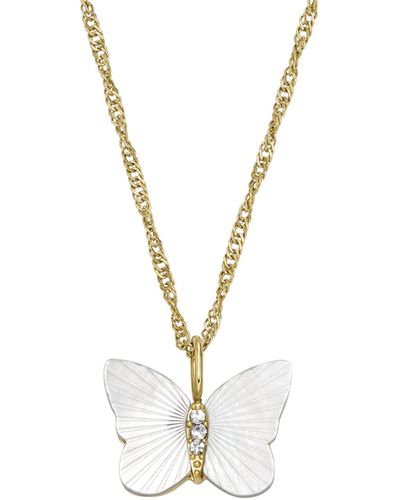 Fossil White Mother Of Pearl Radiant Wings Butterfly Chain Necklace - Metallic