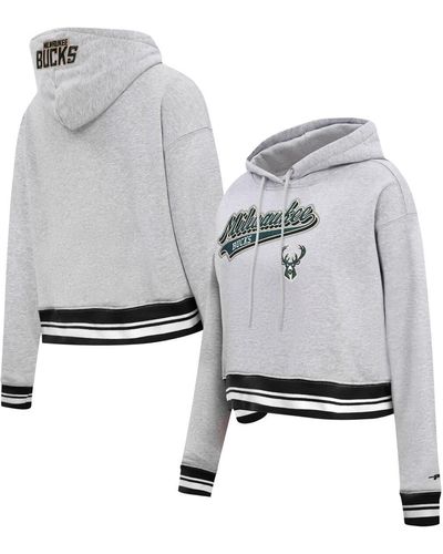 Pro Standard Milwaukee Bucks Script Tail Cropped Pullover Hoodie - Gray