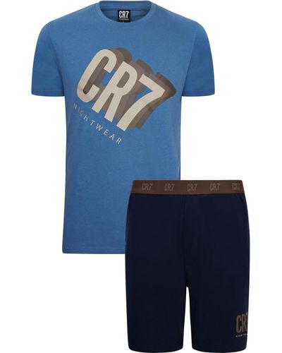 Cr7 Cotton Loungewear Top And Short Set - Blue