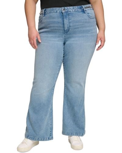 Karl Lagerfeld Plus Size Chain-trim Wide-leg Jeans - Blue