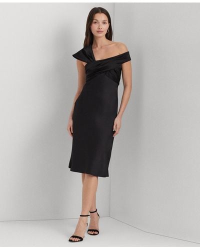 Lauren by Ralph Lauren Asymmetric Satin A-line Dress - Black