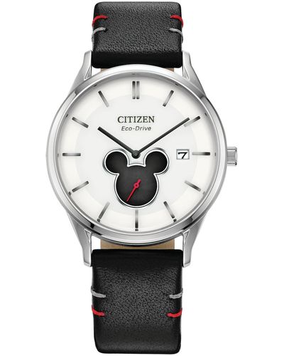 Citizen Disney Mickey Mouse Black Leather Strap Watch 40mm - Gray