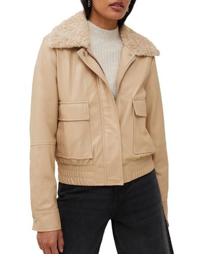 French Connection Faux-leather Long-sleeve Coat - Natural
