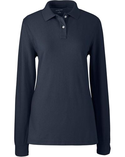 Lands' End School Uniform Long Sleeve Mesh Polo Shirt - Blue
