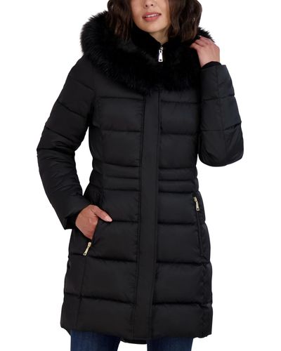 Tahari Faux-fur-trim Hooded Puffer Coat - Black
