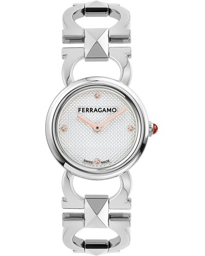 Ferragamo Salvatore Swiss Steel Stud Link Bracelet Watch 25mm - Gray