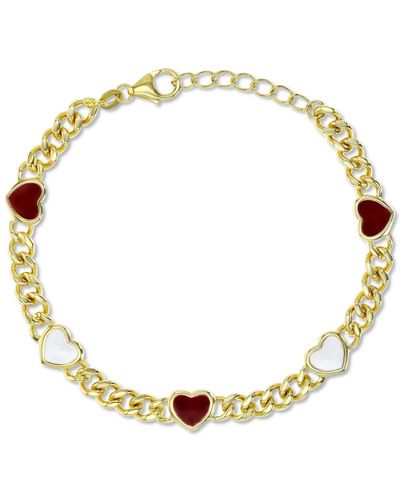 Macy's Red & White Enamel Heart Large Link Chain Bracelet - Metallic