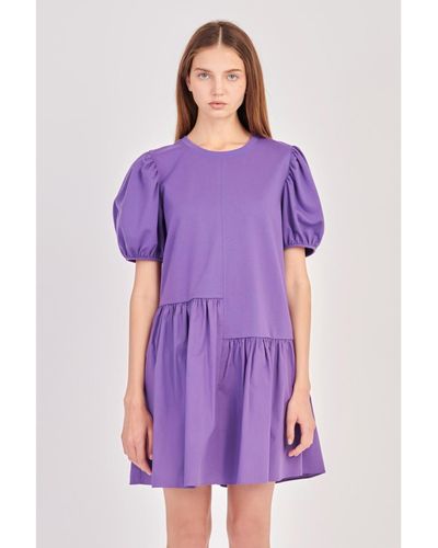 English Factory Knit Woven Mixed Dress - Purple