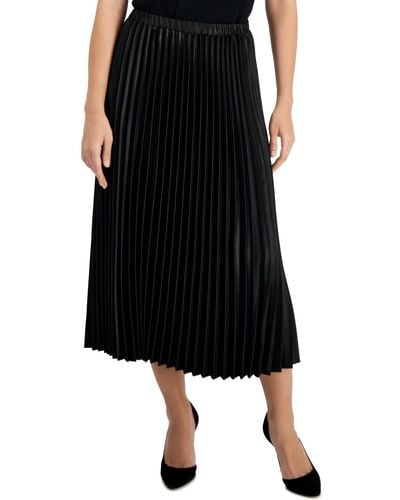 Anne Klein Pleated Pull-on Midi Skirt - Black