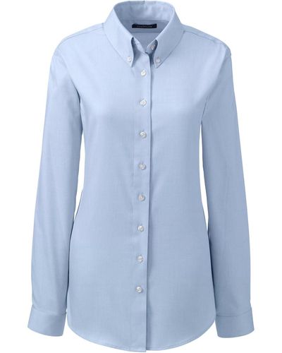Lands' End School Uniform Long Sleeve No Iron Pinpoint Shirt - Blue