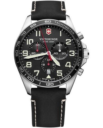 Victorinox Chronograph Fieldforce Leather Strap Watch 42mm - Black