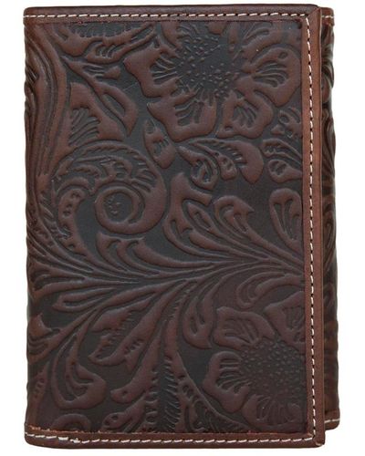 Lucky Brand Western Embossed Leather Trifold Wallet - Gray