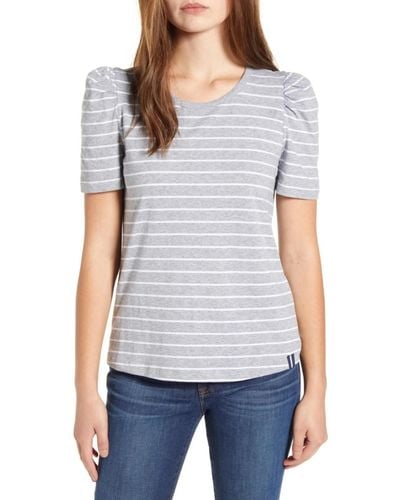Court & Rowe Short Sleeve Classic Stripe Puff Sleeve T-shirt - Gray
