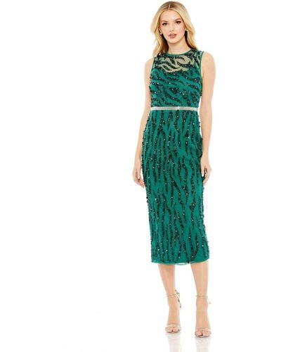 Mac Duggal Embellished Sleeveless Illusion High Neck Dress - Green