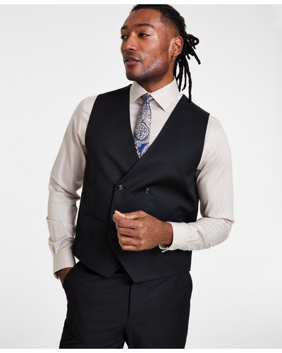 Tayion Collection Classic-fit Solid Double-breasted Suit Vest - Blue