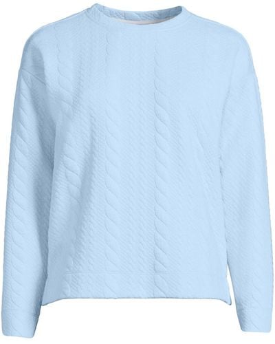 Lands' End Over D Quilted Cable Sweatshirt - Blue
