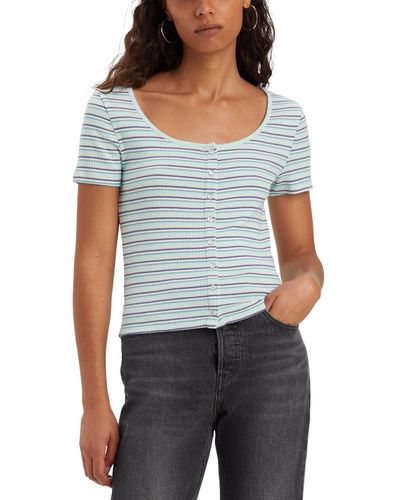 Levi's Britt Cropped Snap-front Short-sleeve Top - Blue