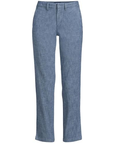 Lands' End Mid Rise Classic Straight Leg Chambray Ankle Pants - Blue