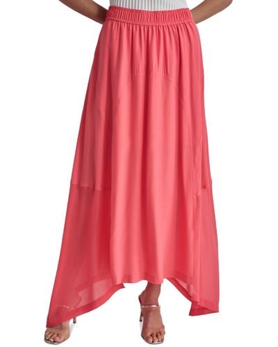 DKNY Handkerchief Hem Mixed Media Maxi Skirt - Pink