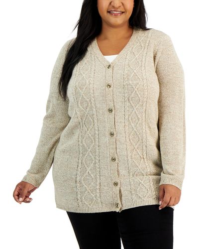 Karen Scott Plus Size V-neck Cable-knit Cardigan - Natural
