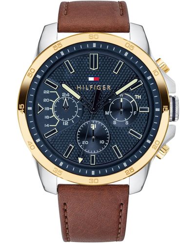 Tommy Hilfiger Men's Brown Multifunction Leather Strap Watch 1791561