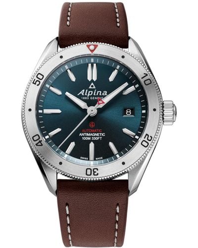 Alpina Swiss Automatic Alpiner 4 Brown Leather Strap Watch 40mm - Gray