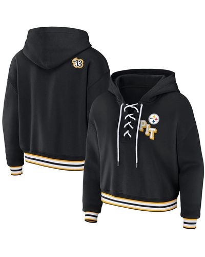 WEAR by Erin Andrews Pittsburgh Steelers Lace-up Pullover Hoodie - Black