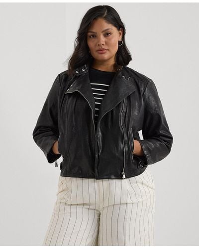 Lauren by Ralph Lauren Plus Size Leather Moto Jacket - Black