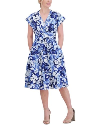 Jessica Howard Floral-print Fit & Flare Dress - Blue