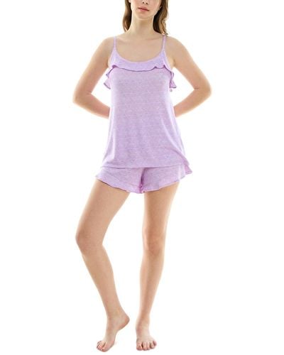 Roudelain 2-pc. Printed Ruffled Short Pajamas Set - Purple