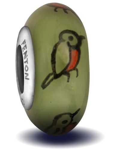 Fenton Glass Jewelry: Put A Bird On It Glass Charm - Green