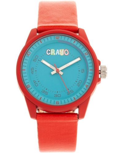Crayo Jolt Leatherette Strap Watch 34mm - Red