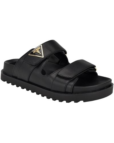 Guess Fabula Lug-sole Logo Footbed Sandals - Black
