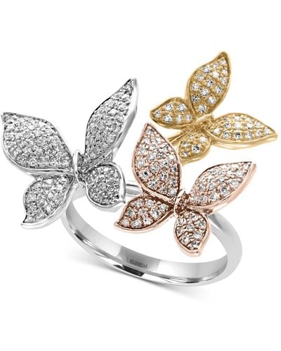 Effy Diamond Pavé Butterfly Ring (5/8 Ct. T.w.) In 14k Yellow, White And Rose Gold - Metallic