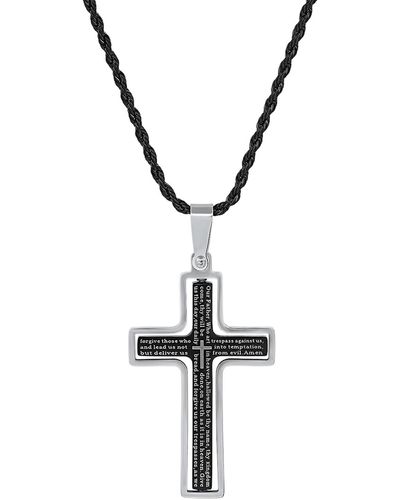 Steeltime Two-tone Stainless Steel "our Father" English Prayer Spinner Cross 24" Pendant Necklace - Metallic