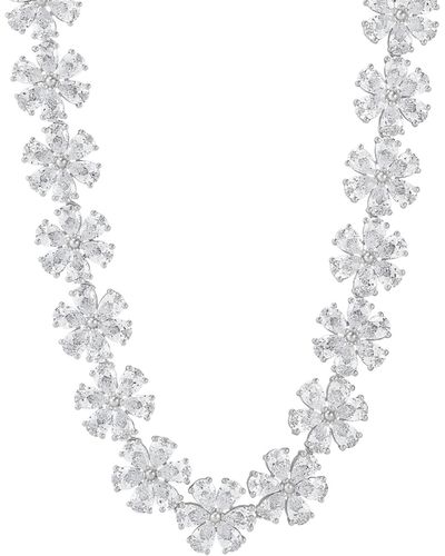 Arabella Cubic Zirconia Flower Cluster 18" Collar Necklace - White