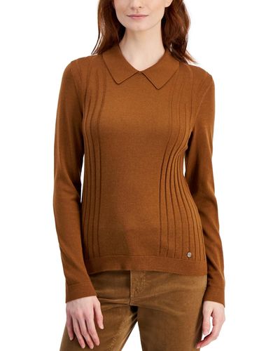 Tommy Hilfiger Polo-collar Side-ribbed Sweater - Brown