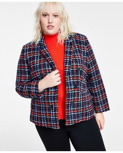 BarIII Plus Size Tweed Faux-double-breasted Blazer - Red