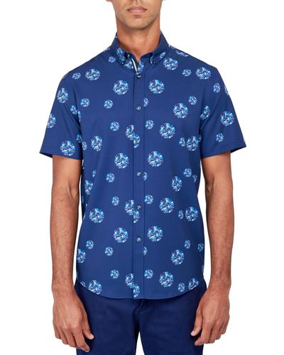 Society of Threads Regular-fit Non-iron Performance Stretch Floral Circle-print Button-down Shirt - Blue