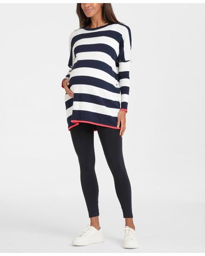 Seraphine Bold Stripe Cotton Knit Maternity And Nursing Sweater - Blue