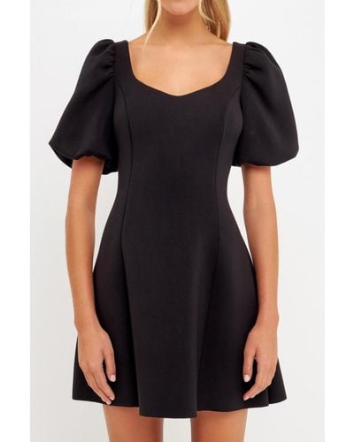 English Factory Puff Sleeve Mini Dress - Black