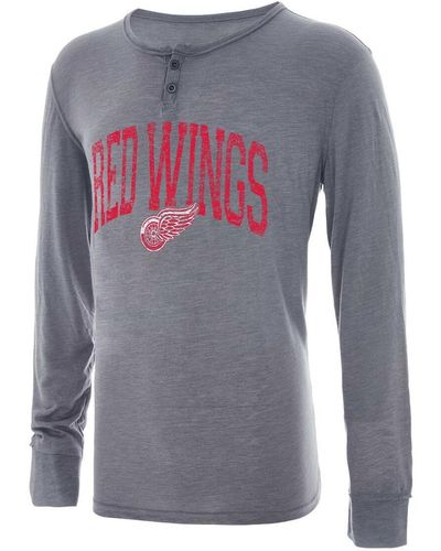Concepts Sport Distressed Detroit Red Wings Takeaway Henley Long Sleeve T-shirt - Gray