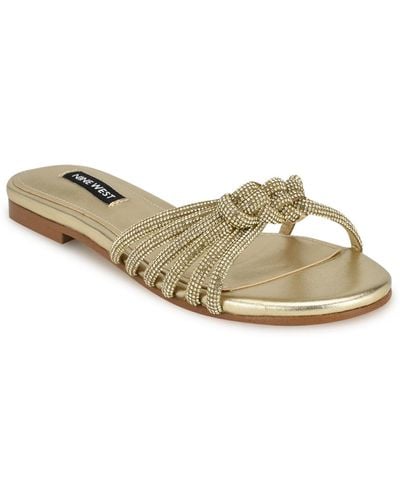 Nine West Luxury Slip-on Strappy Embellished Flat Sandals - Metallic