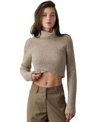 Crescent Emery Criss-cross Crop Sweater - Brown