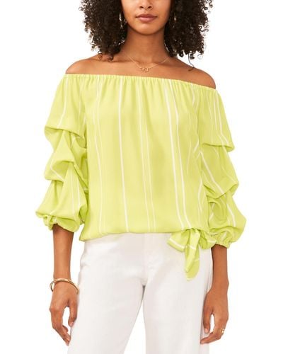 Vince Camuto Striped Off The Shoulder Bubble Sleeve Tie Front Blouse - Yellow