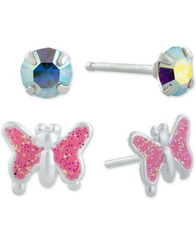 Giani Bernini 2-pc. Set Crystal Solitaire & Glitter Butterfly Stud Earrings - Metallic